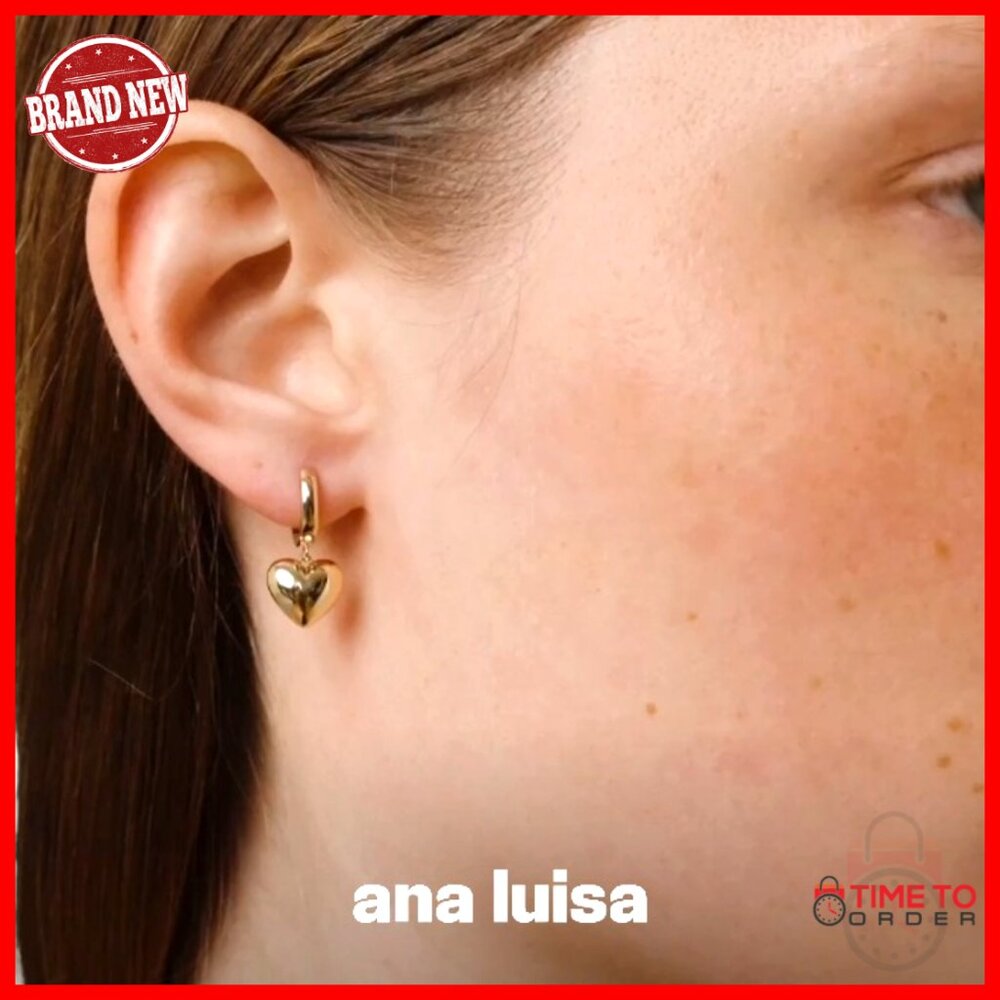 Puffed Heart Huggie Hoop Earrings 14K Gold Plated Hypoallergenic - Picture 7 of 7